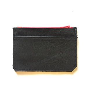 Black Leather Change Purse Red Zipper